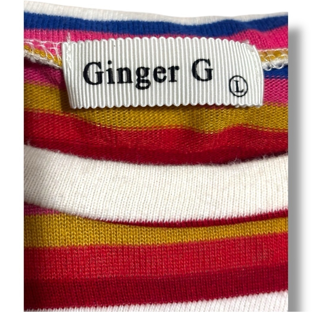 Ginger G Red/White Multicolor Dolman Sleeve Tie Front Crewneck Cropped Tee - Picture 11 of 15